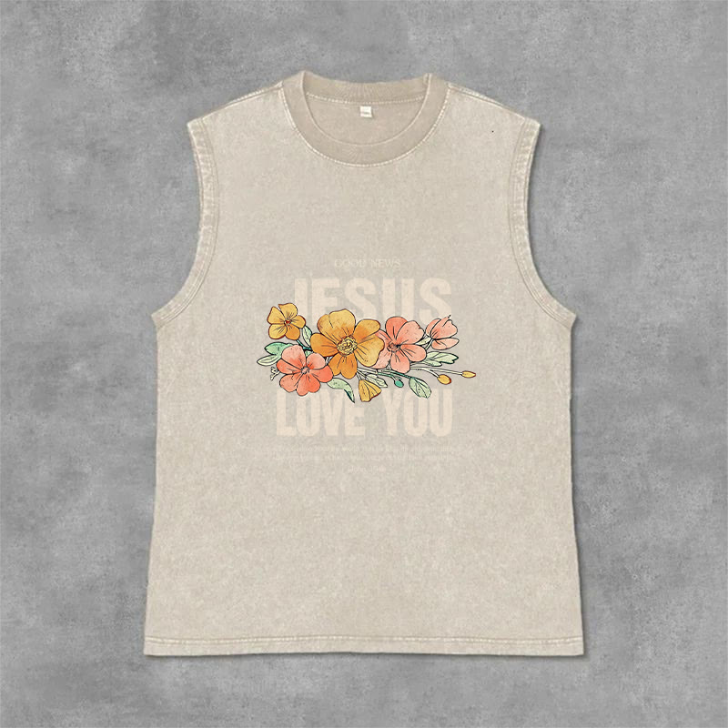 Débardeur unisexe fleuri Christianartworkshop « Jésus t’aime » - Beige - 2XL - image 6