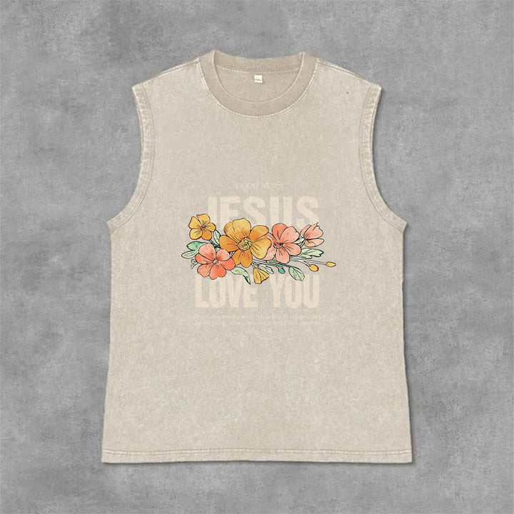 Débardeur unisexe fleuri Christianartworkshop « Jésus t’aime » - Beige - 2XL - image 6