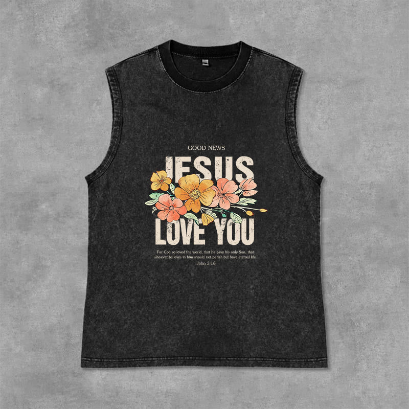Débardeur unisexe fleuri Christianartworkshop « Jésus t’aime » - Noir - 2XL - image 0