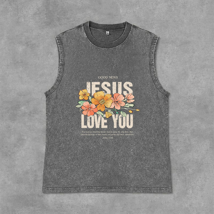 Débardeur unisexe fleuri Christianartworkshop « Jésus t’aime » - Gris - 2XL - image 9
