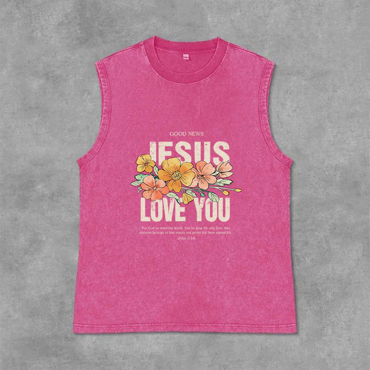 Débardeur unisexe fleuri Christianartworkshop « Jésus t’aime » - Rose - 2XL - image 3