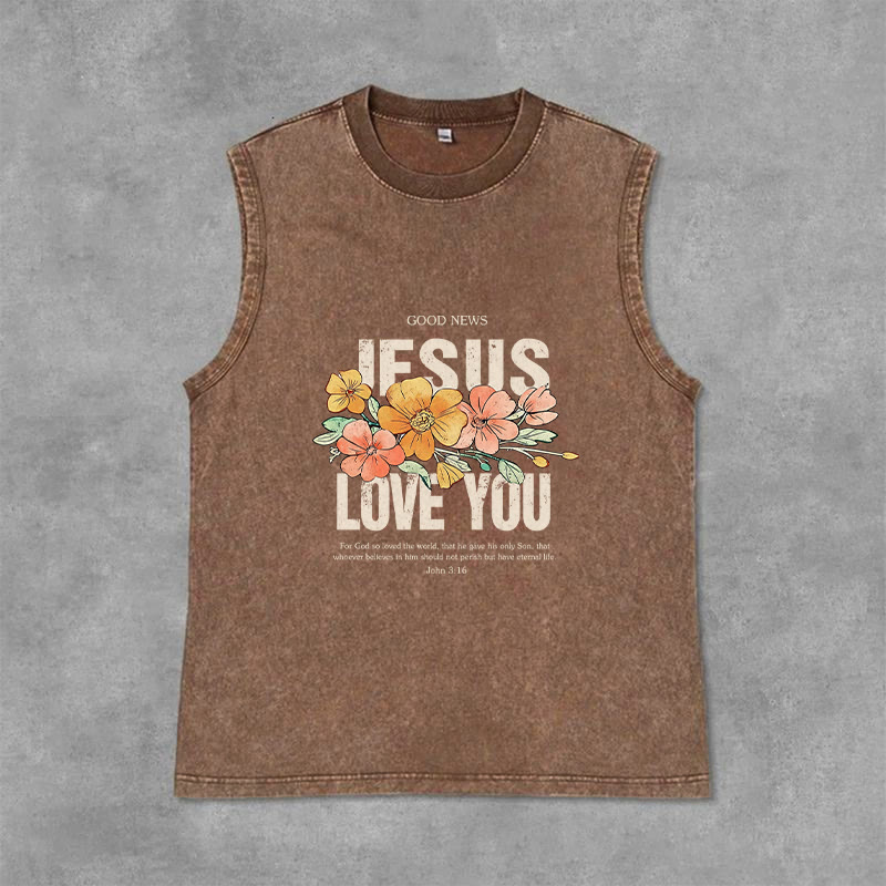 Débardeur unisexe fleuri Christianartworkshop « Jésus t’aime » - Brun - 2XL - image 12