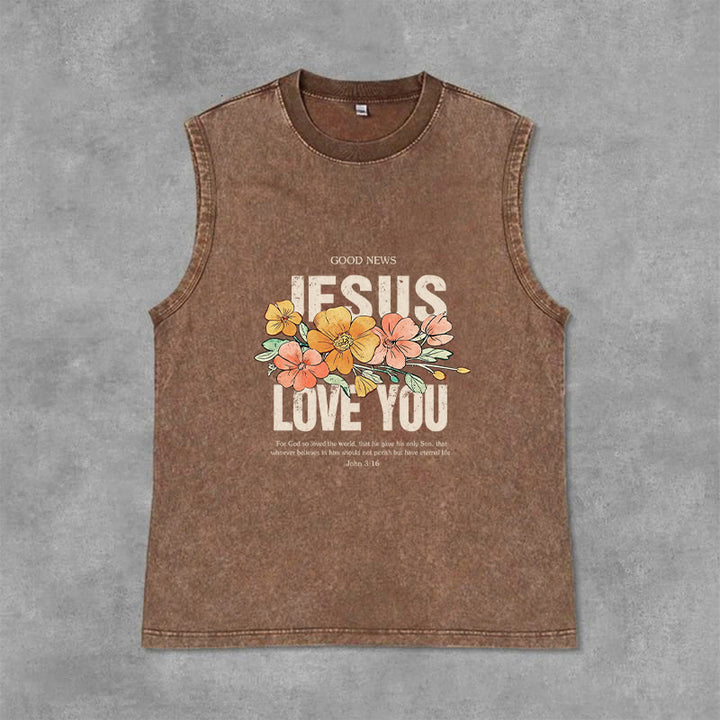 Débardeur unisexe fleuri Christianartworkshop « Jésus t’aime » - Brun - 2XL - image 12