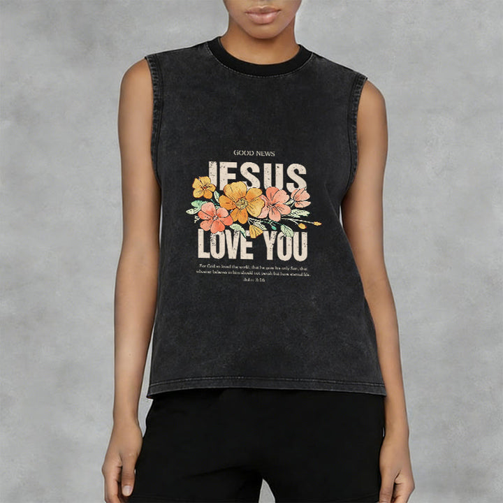 Débardeur unisexe fleuri Christianartworkshop « Jésus t’aime » - image 1