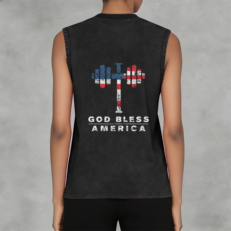 Christianartworkshop God Bless America Croix Haltère Débardeur unisexe lavé - image 2