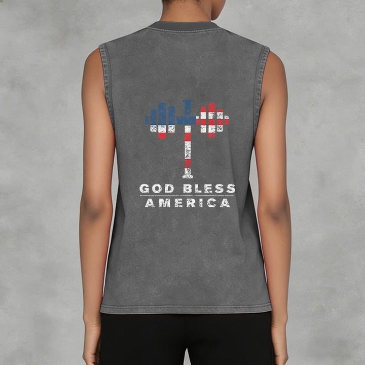 Christianartworkshop God Bless America Croix Haltère Débardeur unisexe lavé - image 14