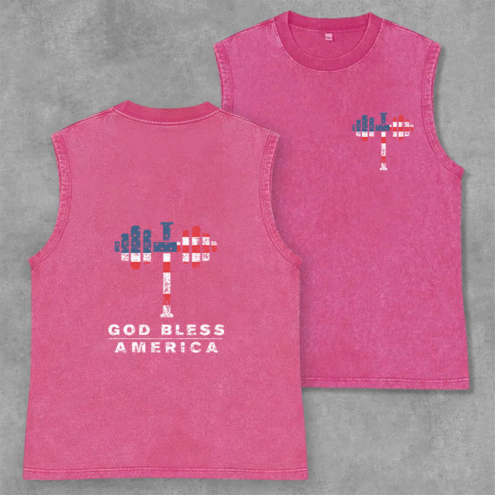 Christianartworkshop God Bless America Croix Haltère Débardeur unisexe lavé - Rose - 2XL - image 16