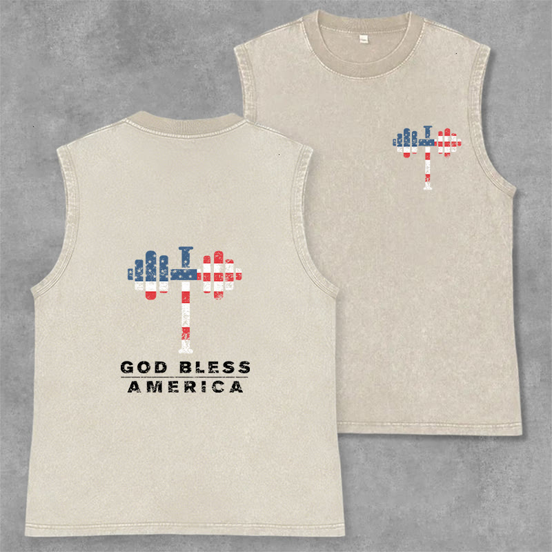 Christianartworkshop God Bless America Croix Haltère Débardeur unisexe lavé - Beige - 2XL - image 8