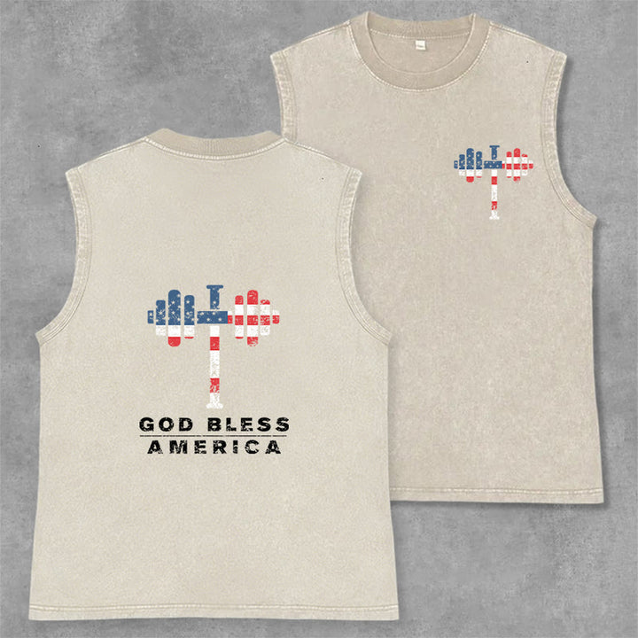 Christianartworkshop God Bless America Croix Haltère Débardeur unisexe lavé - Beige - 2XL - image 8