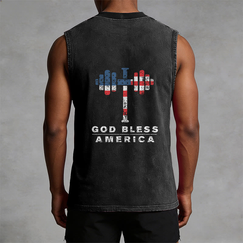 Christianartworkshop God Bless America Croix Haltère Débardeur unisexe lavé - image 1