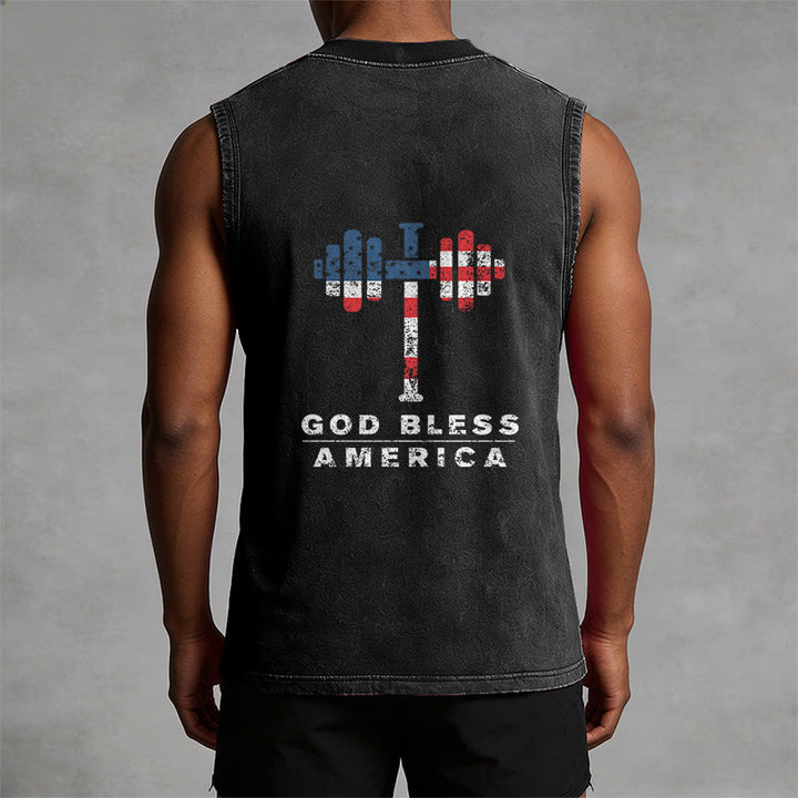 Christianartworkshop God Bless America Croix Haltère Débardeur unisexe lavé - image 1