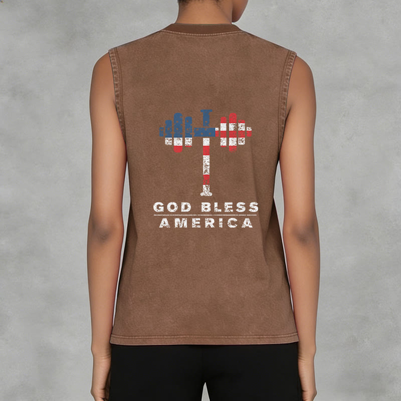 Christianartworkshop God Bless America Croix Haltère Débardeur unisexe lavé - image 7