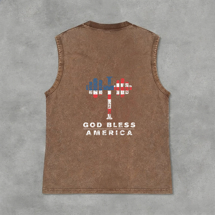 Christianartworkshop God Bless America Croix Haltère Débardeur unisexe lavé - image 5