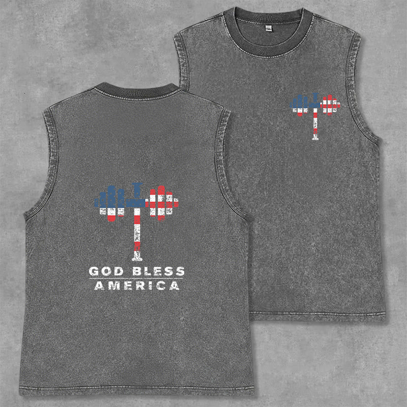 Christianartworkshop God Bless America Croix Haltère Débardeur unisexe lavé - Gris - 2XL - image 12