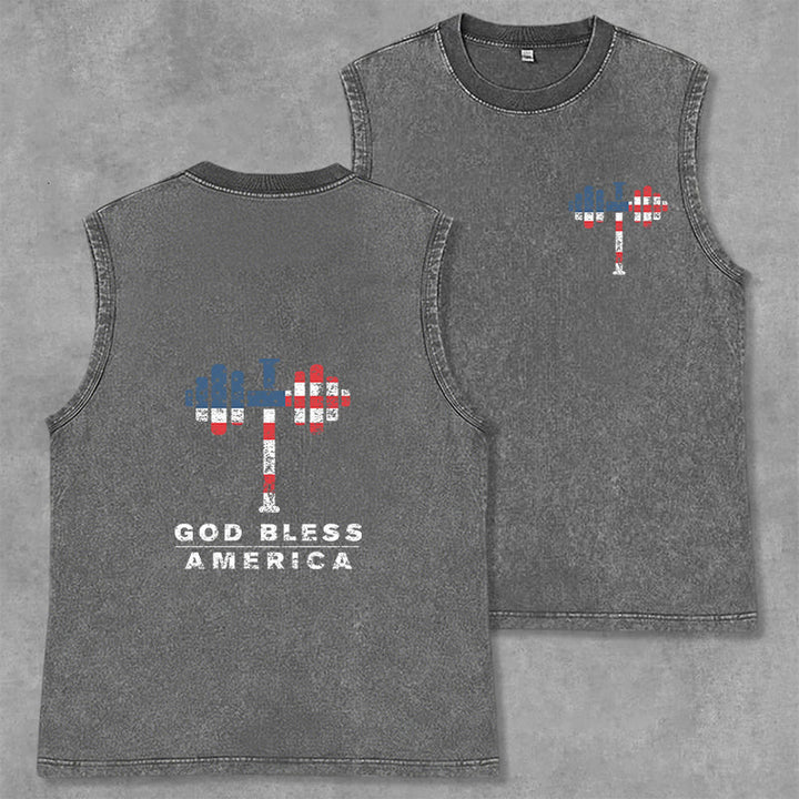 Christianartworkshop God Bless America Croix Haltère Débardeur unisexe lavé - Gris - 2XL - image 12