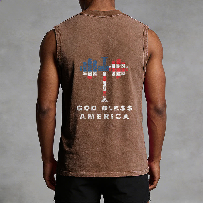 Christianartworkshop God Bless America Croix Haltère Débardeur unisexe lavé - image 6