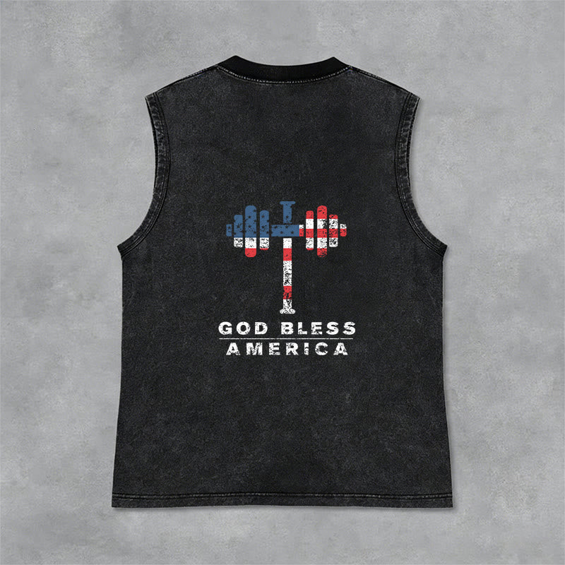 Christianartworkshop God Bless America Croix Haltère Débardeur unisexe lavé - image 3