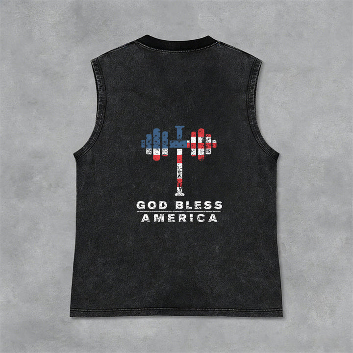 Christianartworkshop God Bless America Croix Haltère Débardeur unisexe lavé - image 3