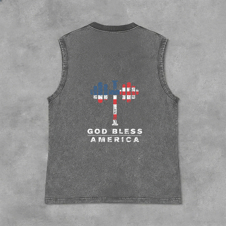 Christianartworkshop God Bless America Croix Haltère Débardeur unisexe lavé - image 15