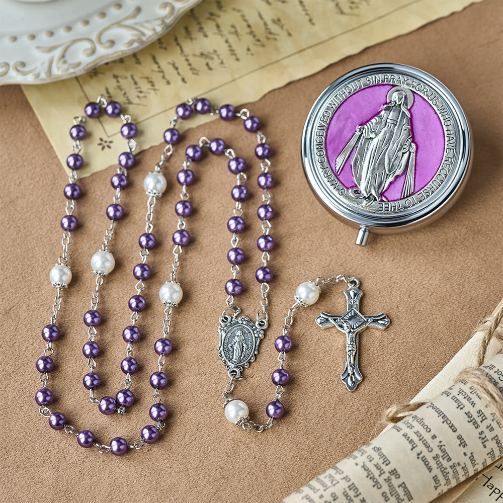 Christianartworkshop Chapelet de dévotion avec boîte de rangement : Médaille de Notre-Dame et crucifix pour la prière et la réflexion - Violet - image 12