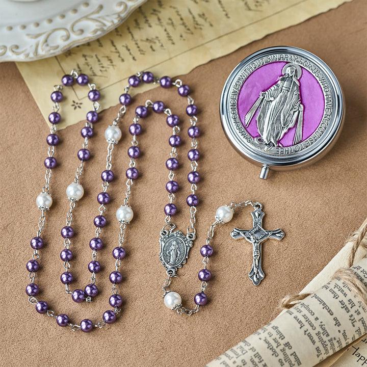 Christianartworkshop Chapelet de dévotion avec boîte de rangement : Médaille de Notre-Dame et crucifix pour la prière et la réflexion - Violet - image 12