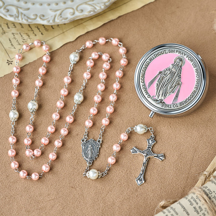 Christianartworkshop Chapelet de dévotion avec boîte de rangement : Médaille de Notre-Dame et crucifix pour la prière et la réflexion - Rose - image 15
