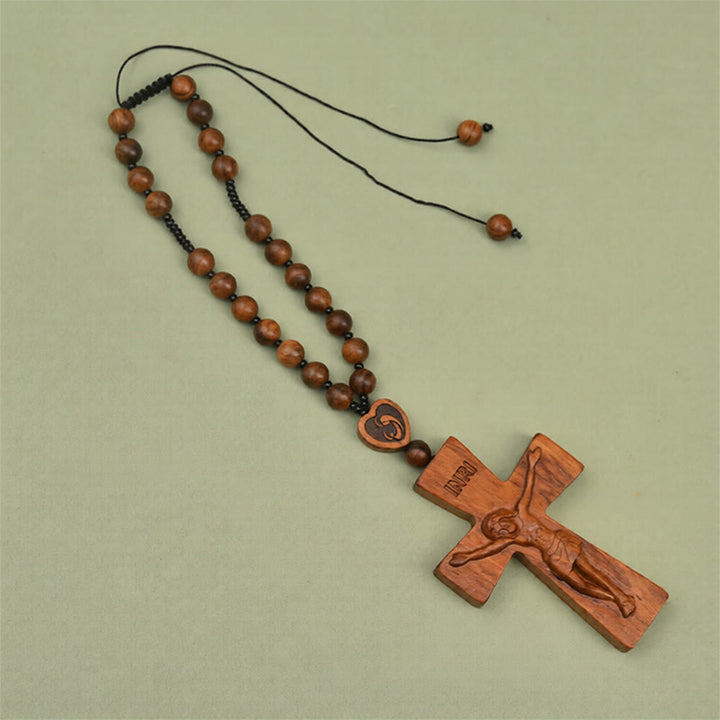 Pendentif chapelet en bois en forme de crucifix, deux modèles, de Christianartworkshop : un symbole de protection pour les voyageurs - Crucifix B - image 5