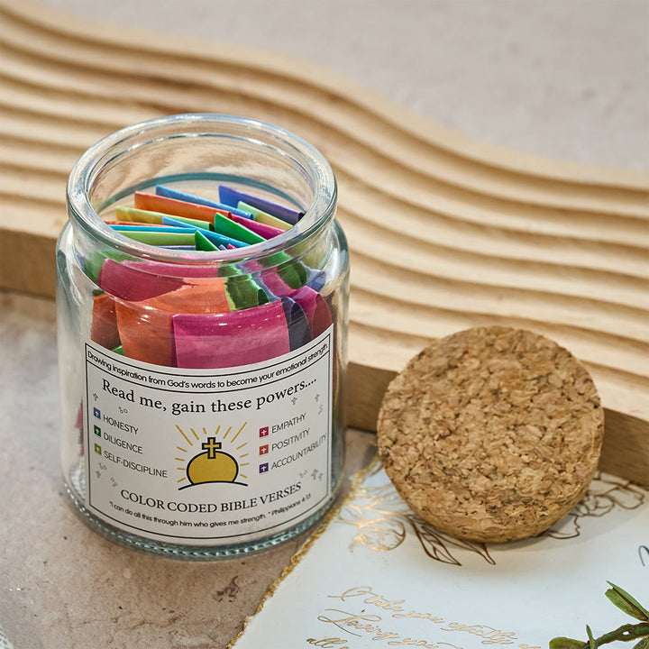 Christianartworkshop Bocal à versets bibliques de couleur avec couvercle en liège et coffret cadeau : un rappel tangible des Écritures - image 17
