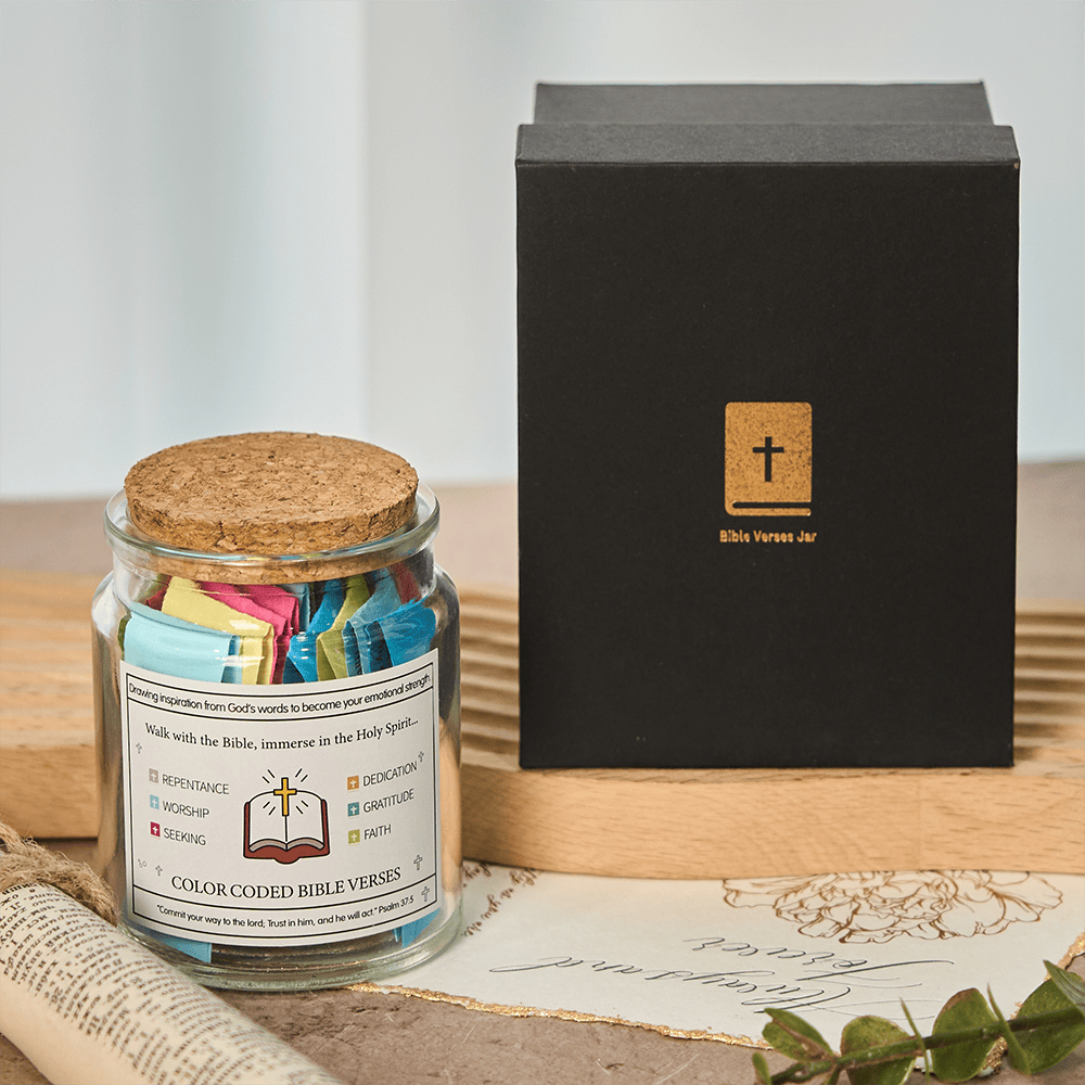 Christianartworkshop Bocal à versets bibliques de couleur avec couvercle en liège et coffret cadeau : un rappel tangible des Écritures - A (90 pièces) - image 0