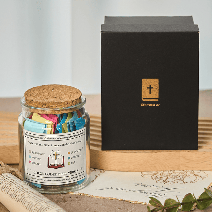 Christianartworkshop Bocal à versets bibliques de couleur avec couvercle en liège et coffret cadeau : un rappel tangible des Écritures - A (90 pièces) - image 0