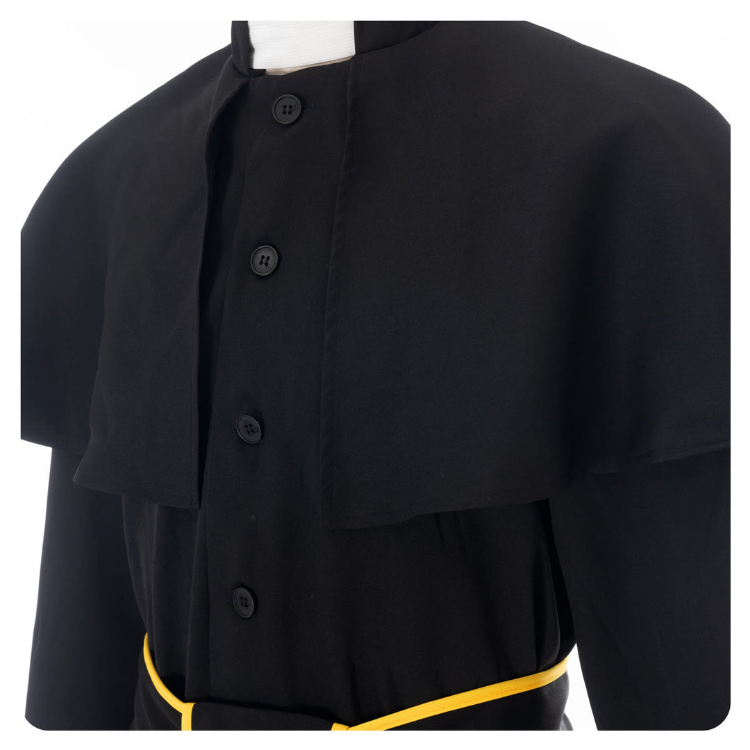 Christianartworkshop Robe de clergé noire de style médiéval avec ceinture à pompon en croix et col châle - image 6