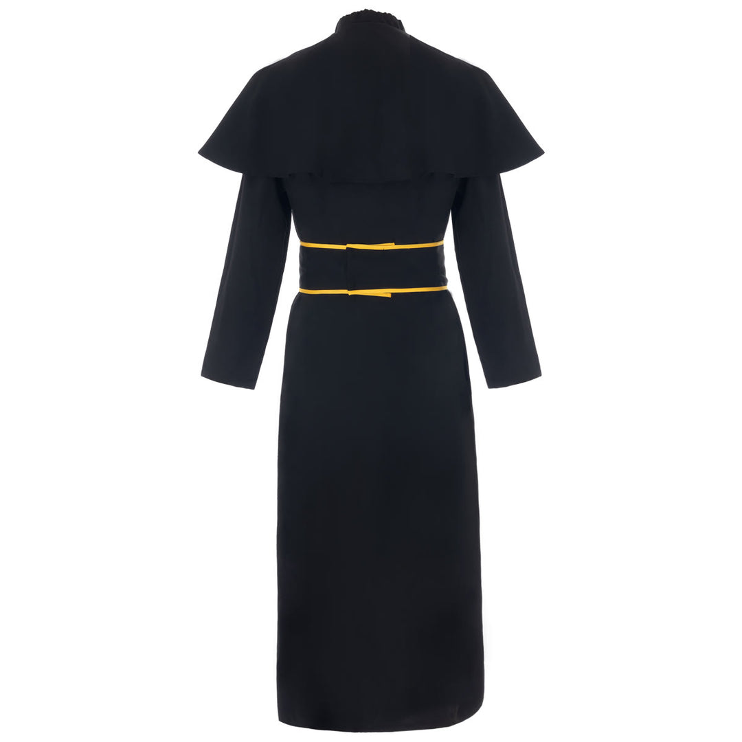 Christianartworkshop Robe de clergé noire de style médiéval avec ceinture à pompon en croix et col châle - image 3