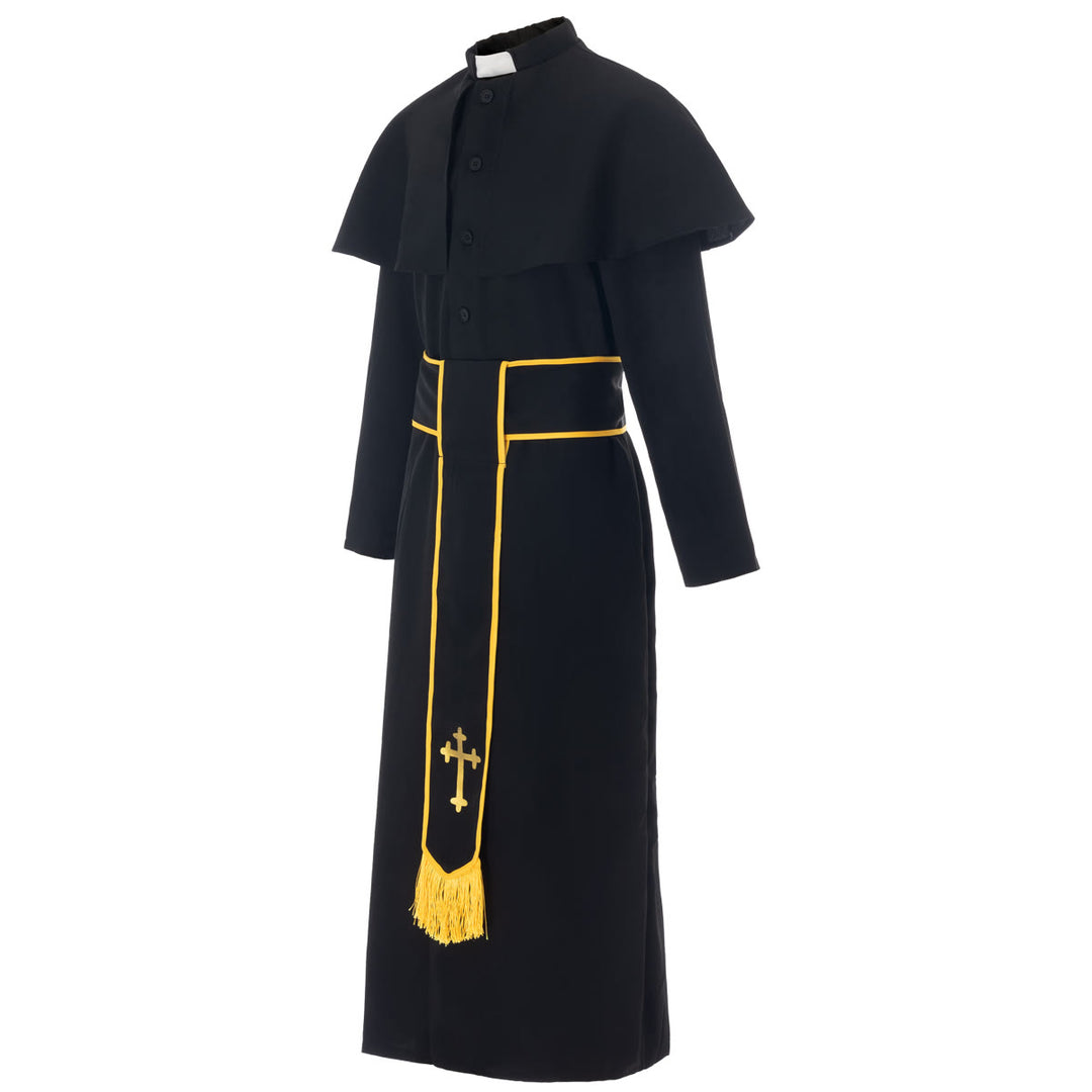 Christianartworkshop Robe de clergé noire de style médiéval avec ceinture à pompon en croix et col châle - image 4
