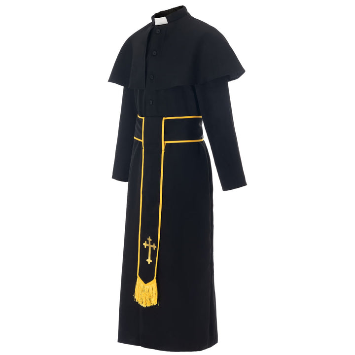 Christianartworkshop Robe de clergé noire de style médiéval avec ceinture à pompon en croix et col châle - image 4