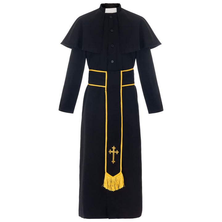 Christianartworkshop Robe de clergé noire de style médiéval avec ceinture à pompon en croix et col châle - image 2
