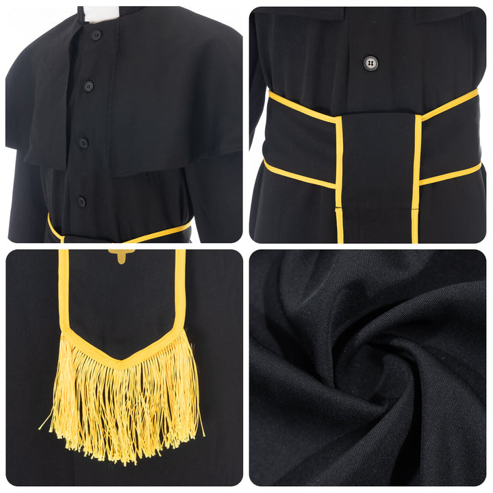 Christianartworkshop Robe de clergé noire de style médiéval avec ceinture à pompon en croix et col châle - image 7
