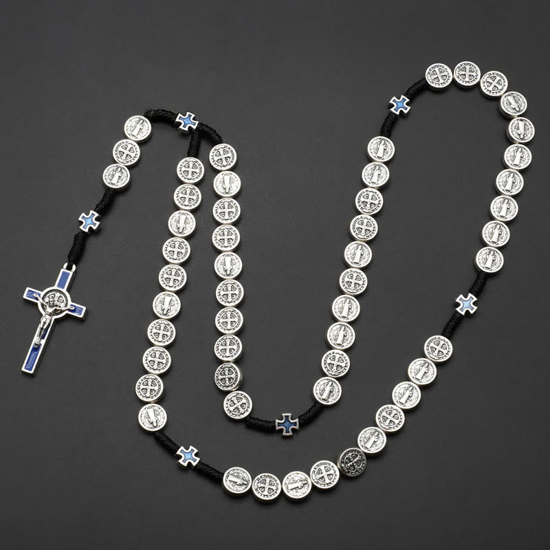 Christianartworkshop Chapelet de dix feuilles de corde de Saint Benoît pour l'exorcisme/la prière (4 couleurs) - Crucifix bleu - image 0