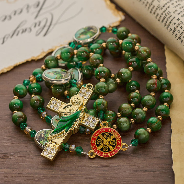 Christianartworkshop Chapelet de Saint Jude à perles vertes scintillantes : Saint Jude, patron de l'espoir - image 5