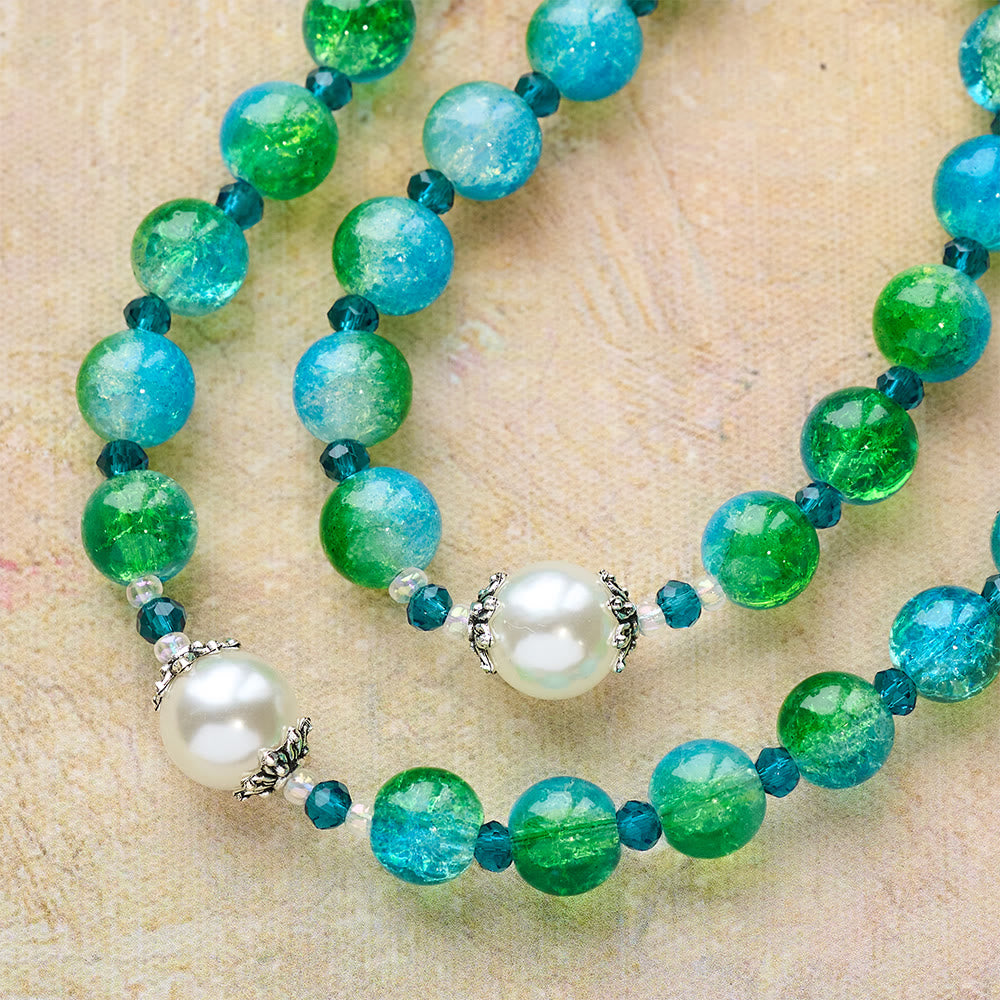 Christianartworkshop Chapelet en verre bleu-vert dégradé avec mains jointes et crucifix - image 9