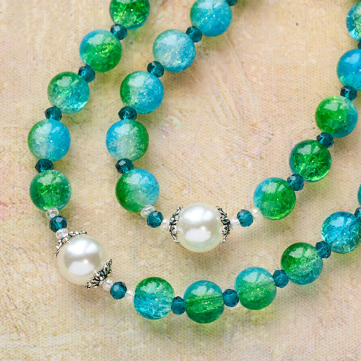 Christianartworkshop Chapelet en verre bleu-vert dégradé avec mains jointes et crucifix - image 9