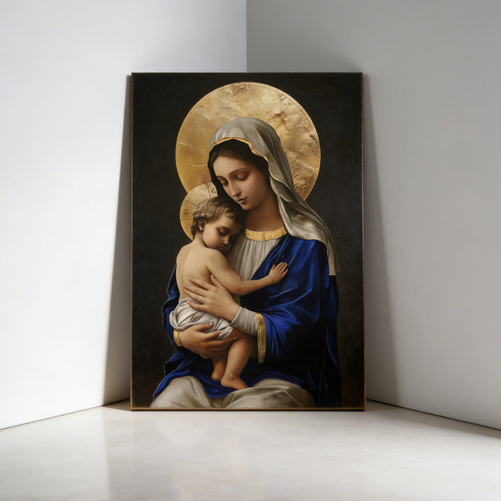 Christianartworkshop Impression sur toile « Vierge à l'Enfant en robe bleu royal » : Incarnez la pure dévotion de Marie - image 1