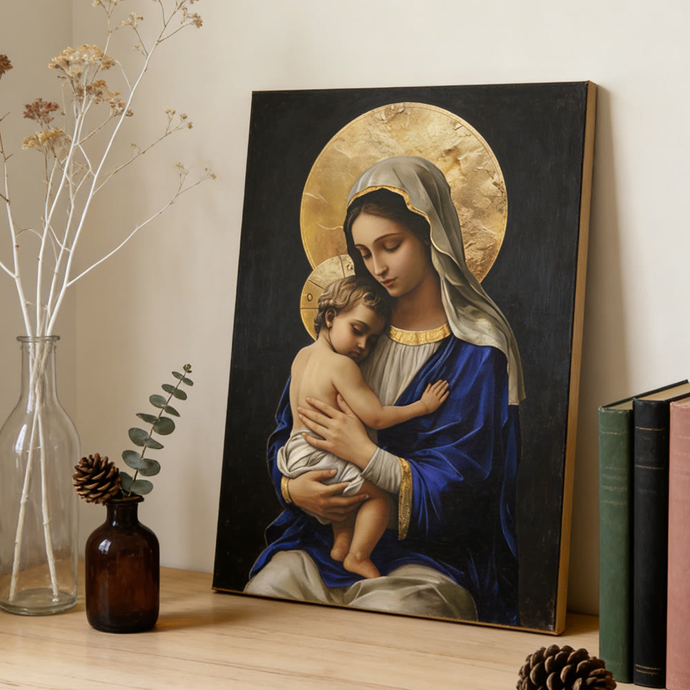 Christianartworkshop Impression sur toile « Vierge à l'Enfant en robe bleu royal » : Incarnez la pure dévotion de Marie - image 4