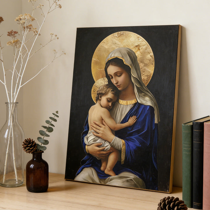 Christianartworkshop Impression sur toile « Vierge à l'Enfant en robe bleu royal » : Incarnez la pure dévotion de Marie - image 4