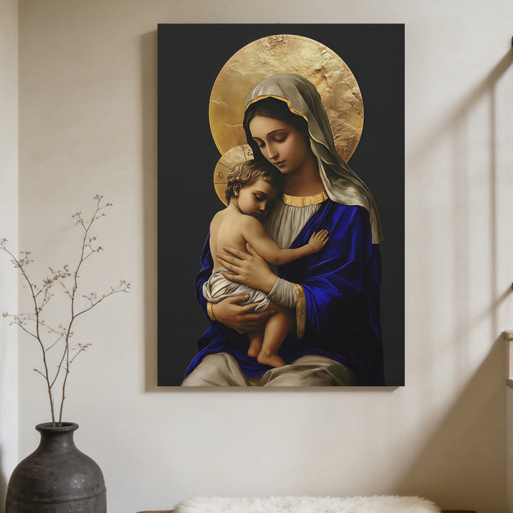 Christianartworkshop Impression sur toile « Vierge à l'Enfant en robe bleu royal » : Incarnez la pure dévotion de Marie - image 2