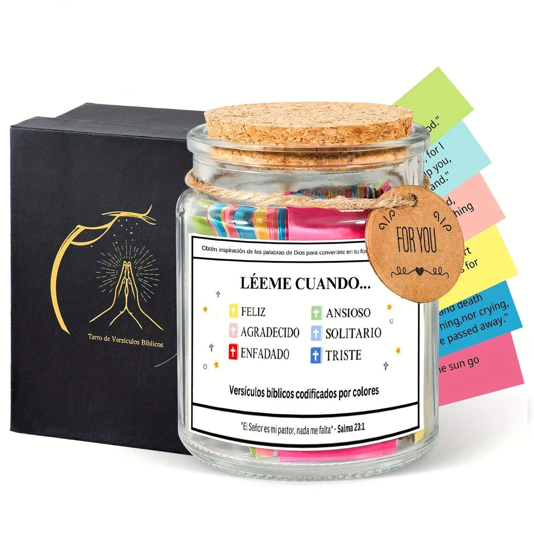 Christianartworkshop Bocal à versets bibliques de couleur avec couvercle en liège et coffret cadeau : un rappel tangible des Écritures - F-Espagnol (90 pièces) - image 28