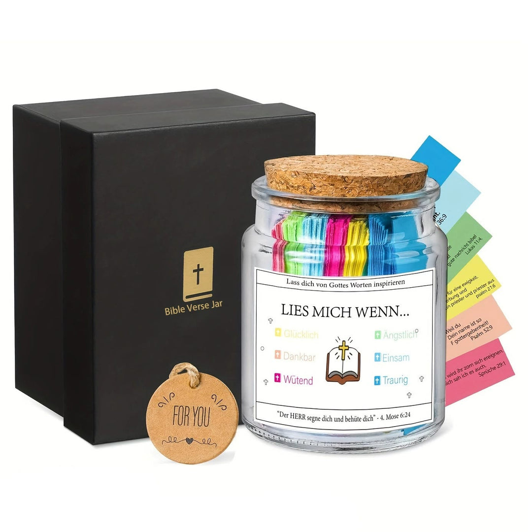 Christianartworkshop Bocal à versets bibliques de couleur avec couvercle en liège et coffret cadeau : un rappel tangible des Écritures - G-Allemand (90 pièces) - image 29