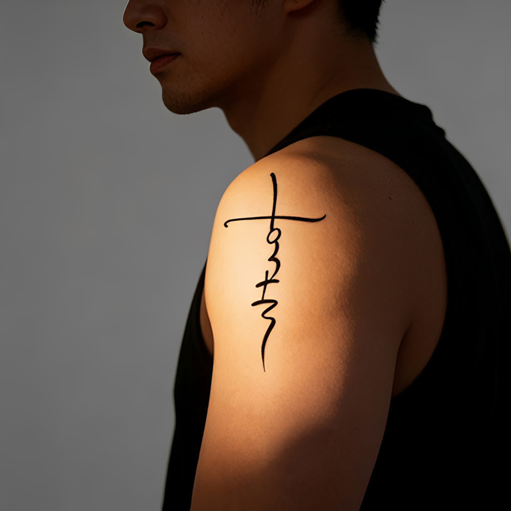 Christianartworkshop Tatouage temporaire Croix et Inscription Foi : Un dessin au trait épuré pour des rappels quotidiens de foi - image 1