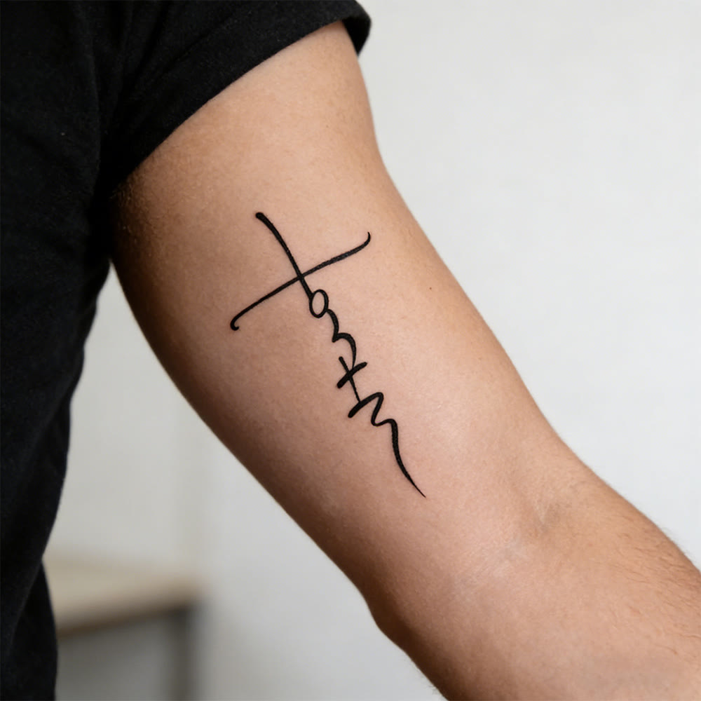 Christianartworkshop Tatouage temporaire Croix et Inscription Foi : Un dessin au trait épuré pour des rappels quotidiens de foi - 1 ENSEMBLE (5 pièces) - image 0