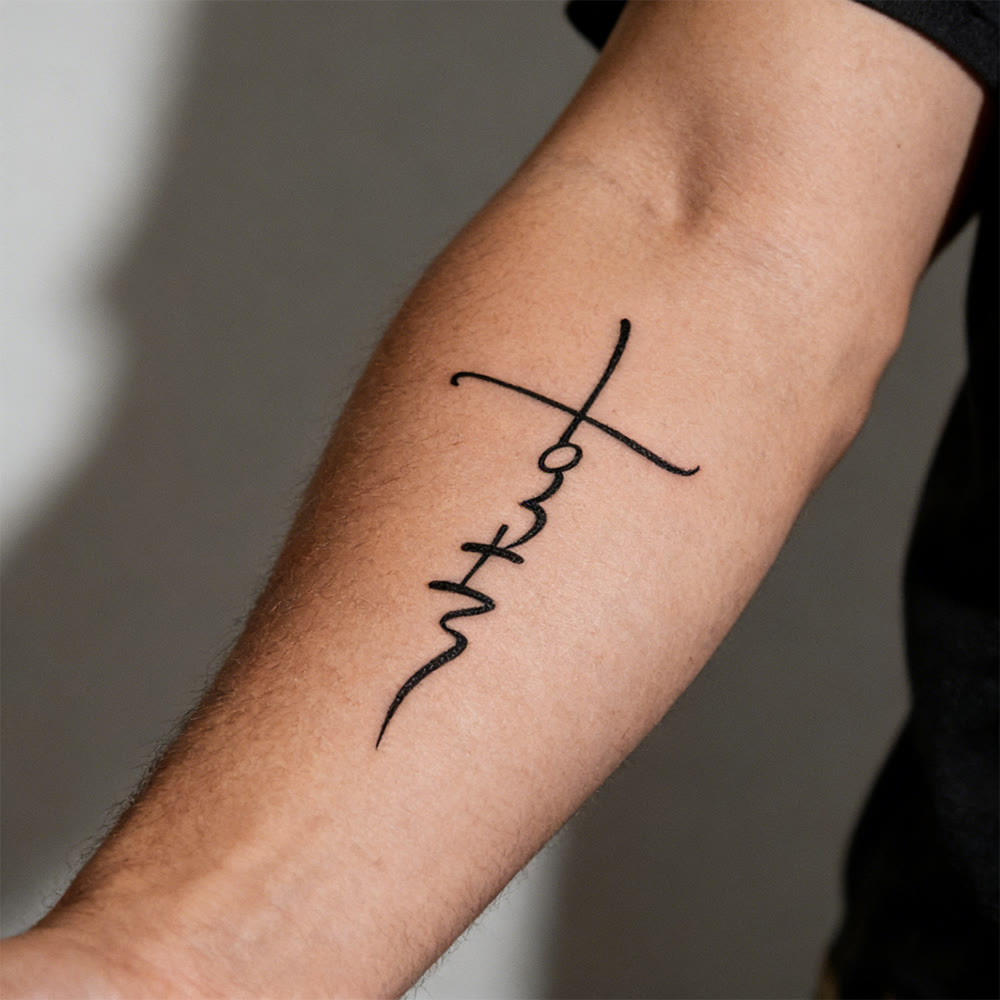 Christianartworkshop Tatouage temporaire Croix et Inscription Foi : Un dessin au trait épuré pour des rappels quotidiens de foi - image 5