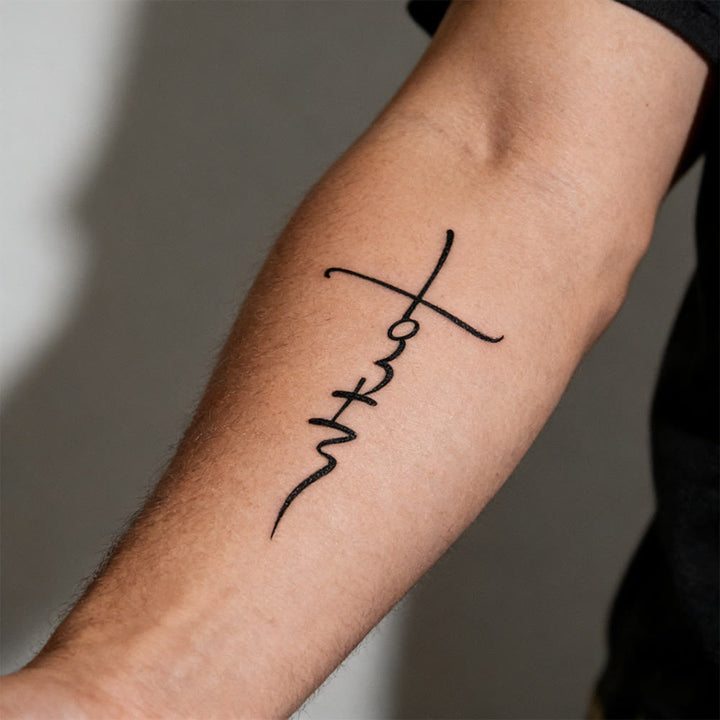 Christianartworkshop Tatouage temporaire Croix et Inscription Foi : Un dessin au trait épuré pour des rappels quotidiens de foi - image 5